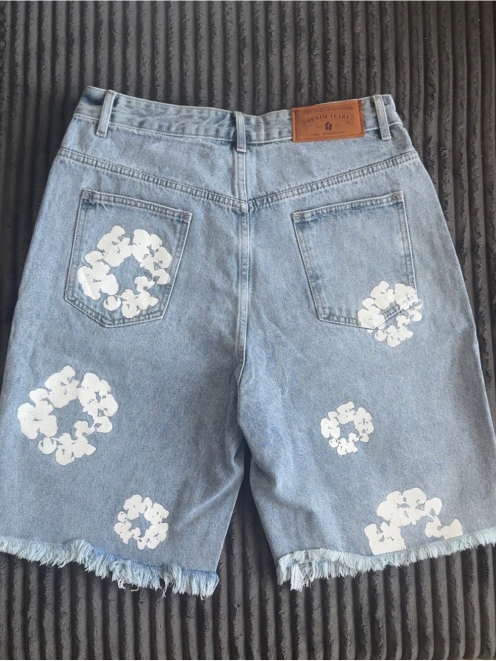Light Blue Denim Jean Shorts with White Floral Prints